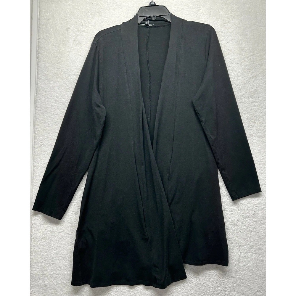 Eileen Fisher Womens Size L Black Long Sleeve Tencel Blend Cardigan Sweater (V1)